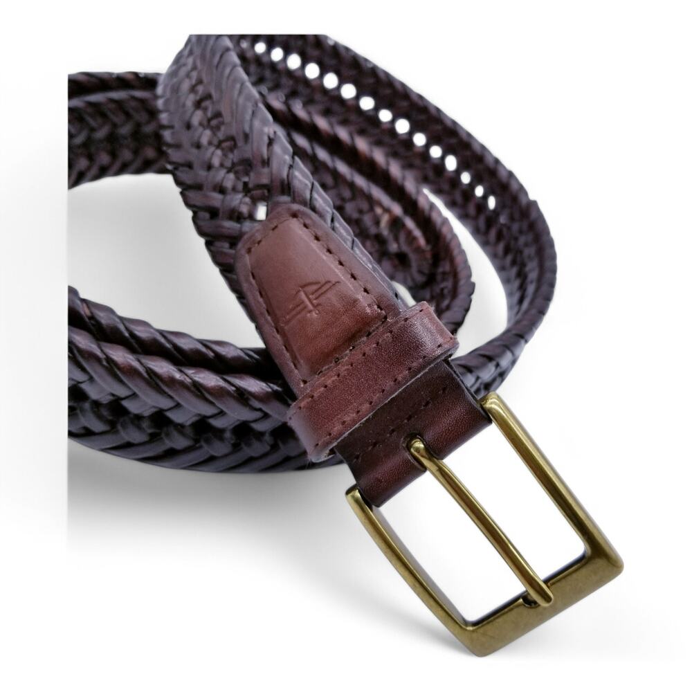 DOCKERS MEN'S BELT Brown Braided Woven Leather Style 17DK0400 - Size 46